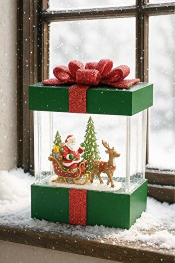 BeySüS Christmas Pine Tree Ornament Table Decor Lighted Musical Gift Package Music Box Green