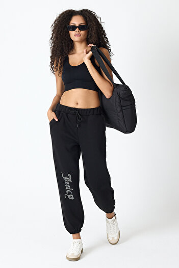 Bozz&Bozz Collection Γυναικείο φούτερ Jogger Casual με στάμπα με κρυστάλλινη πέτρα