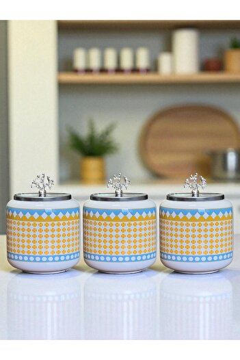 ferayhome Spice Jar Set of 3 Oval Large Size Coffee Corner Set 1400 ml (Tea, Coffee, Sugar) Geometric Clover Silver