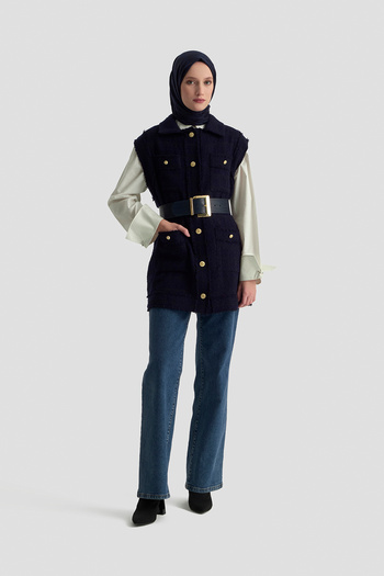 Armine Broken Button Closure Pocket Vest Autumn-Winter