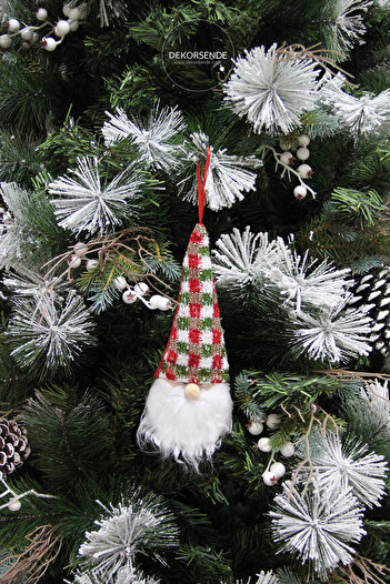Dekorsende Christmas Ornament Dwarf Hanging Ornament with Checkered Hat Red White 60 cm