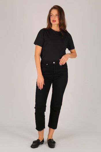FACETTE Women's Black Cuffed Lycra Jeans