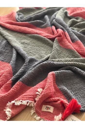 Evoli Cozy Skin Throw 100% Cotton, 4 Layers Muslin, Yarn Dyed, Washable, 130X170 Knee Blanket & Sofa Throw