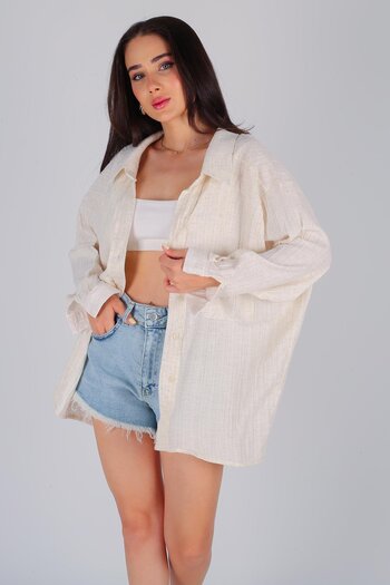 FACETTE Ecru Linen Oversize Shirt - Women's, Buttoned