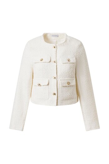 FACETTE Women's Ecru Button Detail Tweed Jacket