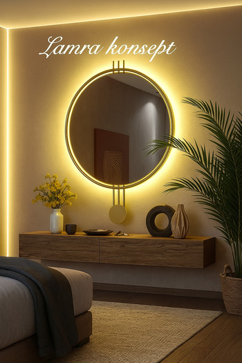 Lamra Dizayn Gold Lamedi Ayna Pilli Kablosuz Led'li 60 X 85 Cm Moderm Dekoratif Duıvar, Salon, Makyaj Aynası