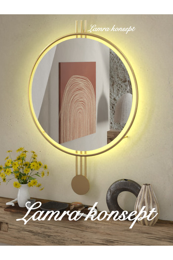 Lamra Dizayn Gold Lamedi Ayna Pilli Kablosuz Led'li 60 X 85 Cm Moderm Dekoratif Duıvar, Salon, Makyaj Aynası