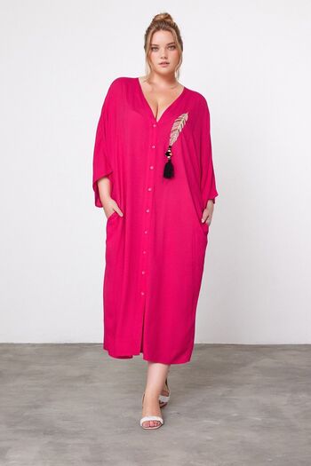 bacc Maxi Size Fuchsia Embroidery Embroidered Woven Viscon Dress Bcvl-25V039