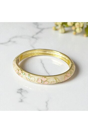 POKAK Colorful Enamel Pearlescent Stone Handcuff Bracelet