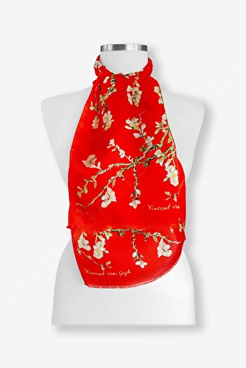 Galiga Almond Red %100 Ipek Fular 26*130cm 'art On Silk'