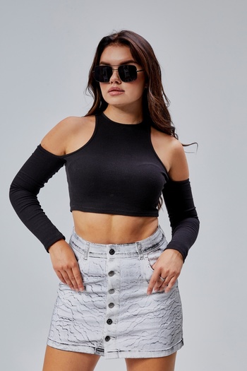 agel Women's Black Patterned White Above-Knee Skirt