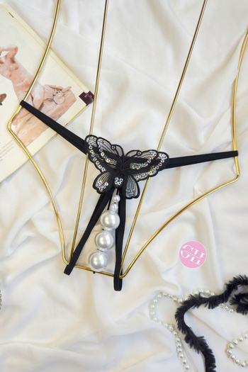 G&H UNDERWEAR String Thong Panties with Pearls (Large Pearl)