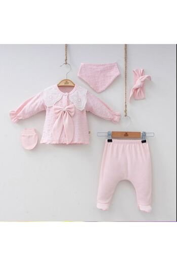 Ozz Baby 0-3 Months Baby Girl Paris Vintage Set, 5-Piece Hospital Release Newborn Set with Detachable Bow