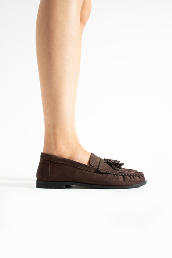 diclepolat Women's Suede Loafer Tasseled Casual Shoes Belza Brown