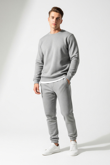 Elemge Cotton Men's 2-Piece Tracksuit Set Gray Regular Fit Drawstring Pocketed 3 Thread Elastic Leg Breathable