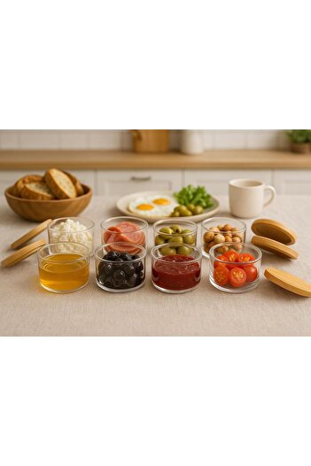 Noah Exclusive 8 Pcs 150 ml Borosilicate Glass Jam Jars - with Leak Proof Bamboo Lid - (70 X 50 mm)