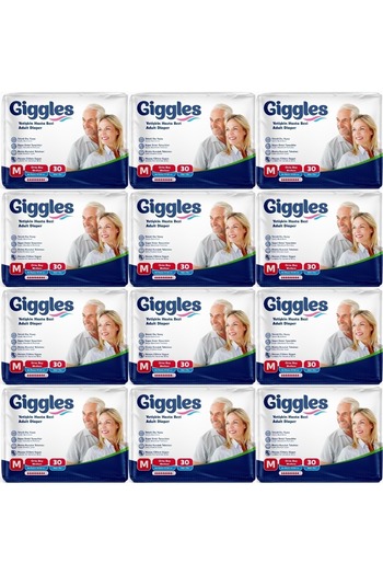 giggles Patient Diapers Adult Textile Surface with Waistband Medium - Medium (m) 360 Pieces (12Pk*30)