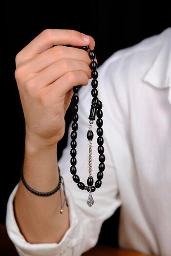 dergah tesbih Simple Design Silver Oltu Stone Rosary