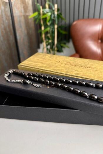 dergah tesbih Simple Design Silver Oltu Stone Rosary