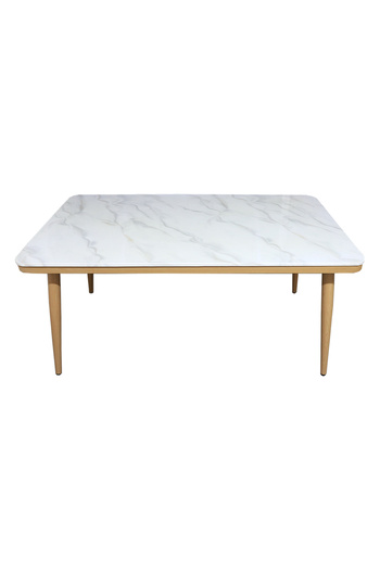 BAYTI Luxury Dining Table with Marble Surface and 6 Beige Seats