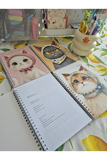Crow Notebook A5 (14X21Cm) Cat Series Spiral School Notebook 80 Sheets Set of 4 - Lined