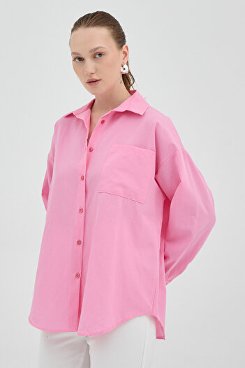 Rays Cămașă oversize Candy Pink cu un singur buzunar 8158A