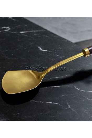 RENK YAPI RÜYASI Wide Mouth Gold Serving Spatula 38cm, Gold Stylish Quality Presentation Equipment, Large Size Wide Mouth,