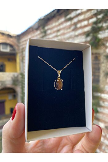 By Atölye Doğal Kaplangözü Taşlı Minimal Gümüş Kolye