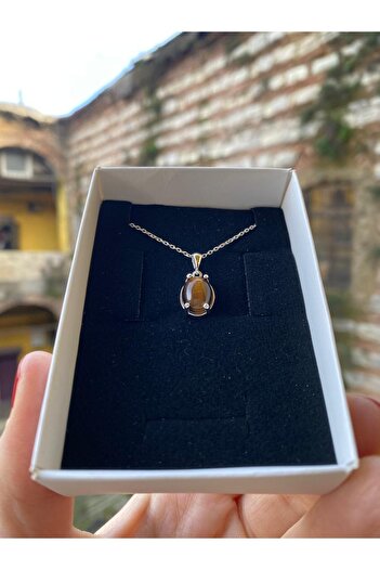 By Atölye Doğal Kaplangözü Taşlı Minimal Gümüş Kolye