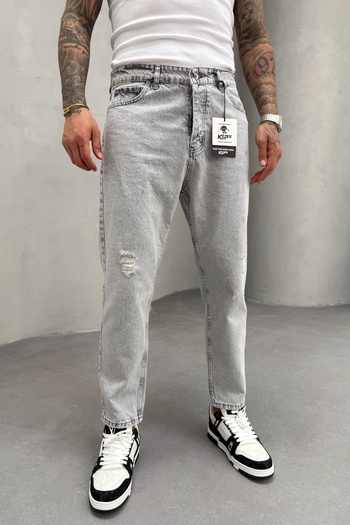 MADZEYMODA Boyfriend Mold Men's Gray Ripped Detailed Denim Fabric Jean Jeans Trousers Ke-747