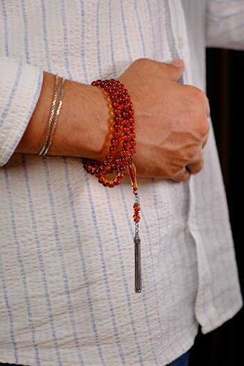 dergah tesbih Special Silver Design 99% Drop Amber Prayer Beads (Amber), (مسبحة قطرة كهريبار)