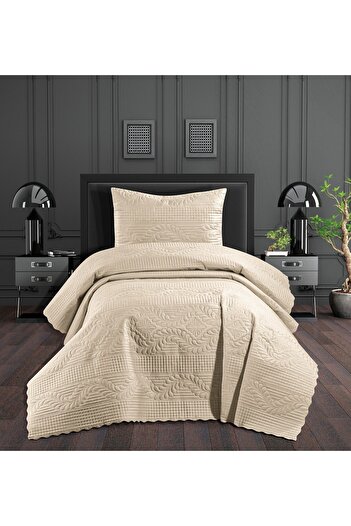 REYs HOME Beige Quilted Single Bedspread