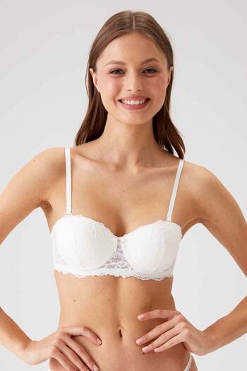 Pierre Cardin Economic Pack of 2 Ecru - Navy Blue 6203-2 Underwire Supported Strapless Lace Bra Set