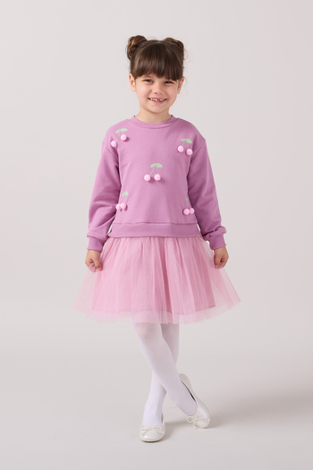 Minipodyum Cherry Detailed Tulle Girl's Dress