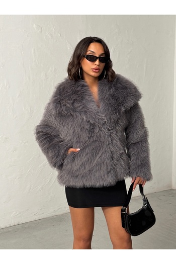 BEJNA Women's Gray Faux Fur Jacket