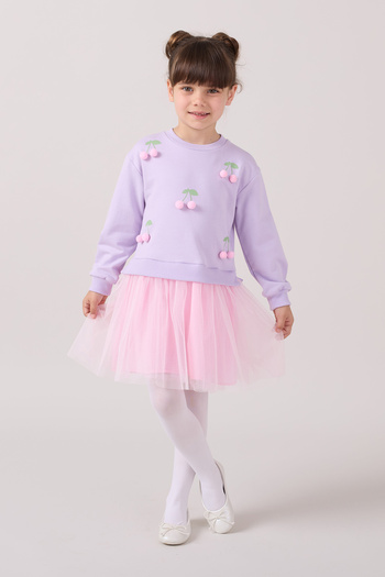 Minipodyum Cherry Detailed Tulle Girl's Dress