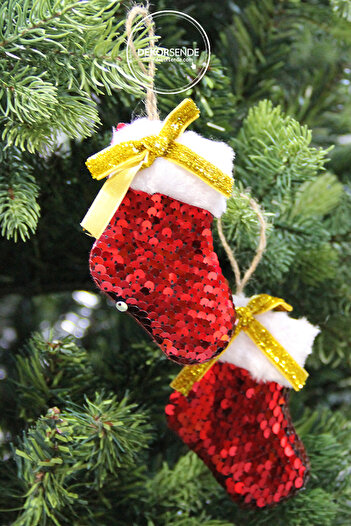 Dekorsende Christmas Ornament 2-Piece Red Sequin Socks 10 cm