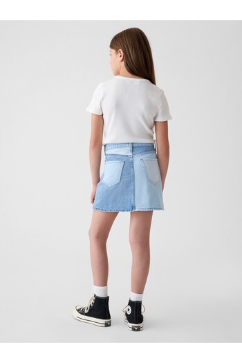 GAP Kız Çocuk Mavi High Rise Patchwork Denim Etek