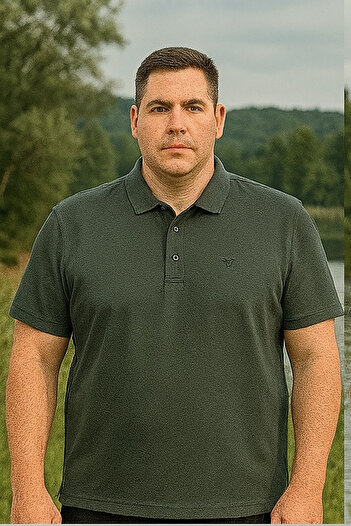 Maccali Men's Plus Size Loose Basic Khaki Polo Neck T-Shirt