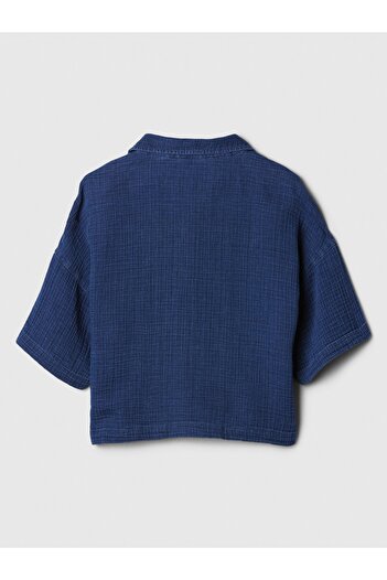 GAP Kadın Koyu Mavi Gauze Crop Bluz
