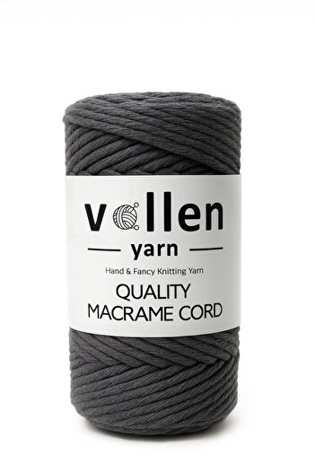 vollen yarn Tanned Macrame Twine, 3mm Single Twist, Macrame Knitting Twine, Tanned Cotton Macrame, Dark Gray