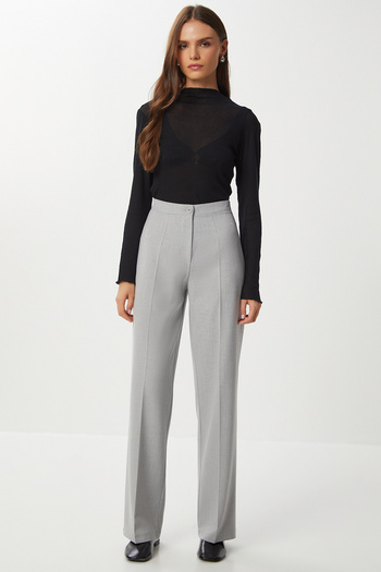 Lovelyİstanbul Stitched Straight Polyviscon Pants Lgp0023 Gray