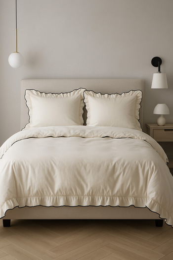 Uckan Double Duvet Cover Set 100% Cotton Ornamental Overlocked Ruffles