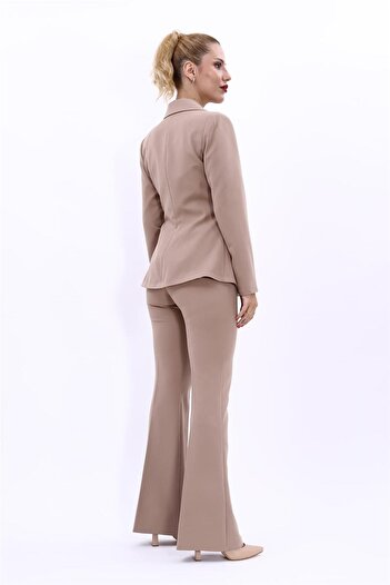 ÖNDER ÖZSOY Stone Colored Clover Jacket and Spanish Leg Trousers Set