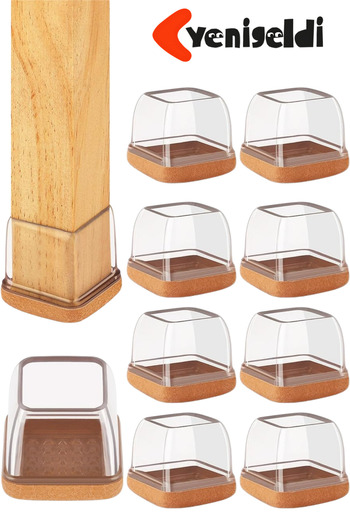 Yenigeldi 8 bucăți de suport pentru scaun pătrat (T:2,6 cm L:3,3 cm) Suport pentru scaun din silicon transparent cu pâslă groasă