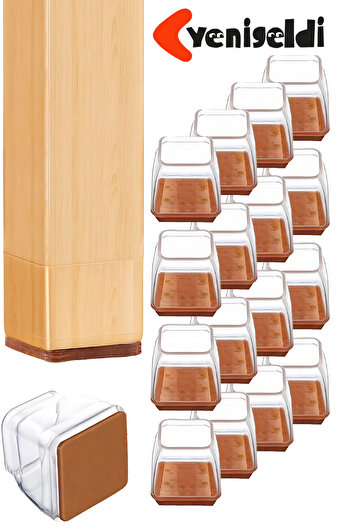 Yenigeldi 16 Pieces Square Chair Feet (T:3.9Cm W:3.6Cm) Transparent Silicone Thin Felt Chair Feet
