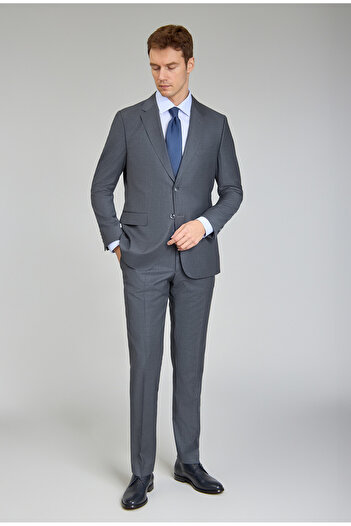 Bisse Gri Mono Yaka Çift Yırtmaçlı 6 Drop Yün Polyamid Lycra Slim Fit Takım Elbise