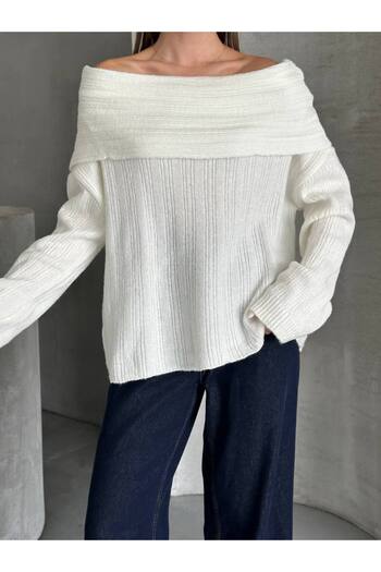 ZF BUTİK Omzu Open-Front Folded Sweater