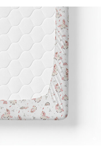 pistore 100% Cotton Ranforce Fitted Sheet Set - Pink Unicorn Patterned Park Bed 70X120 35X45