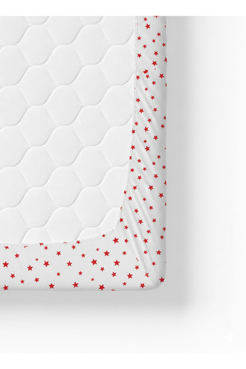 pistore 100% Cotton Ranforce Fitted Sheet Set - Red Star Pattern Park Bed 70X120 35X45